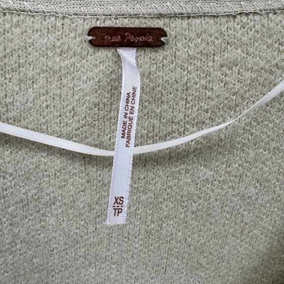 Free People Weather Sweater Womens XS Oversize Slouchy Boho V-Neck Cream Knit - Picture 3 of 10